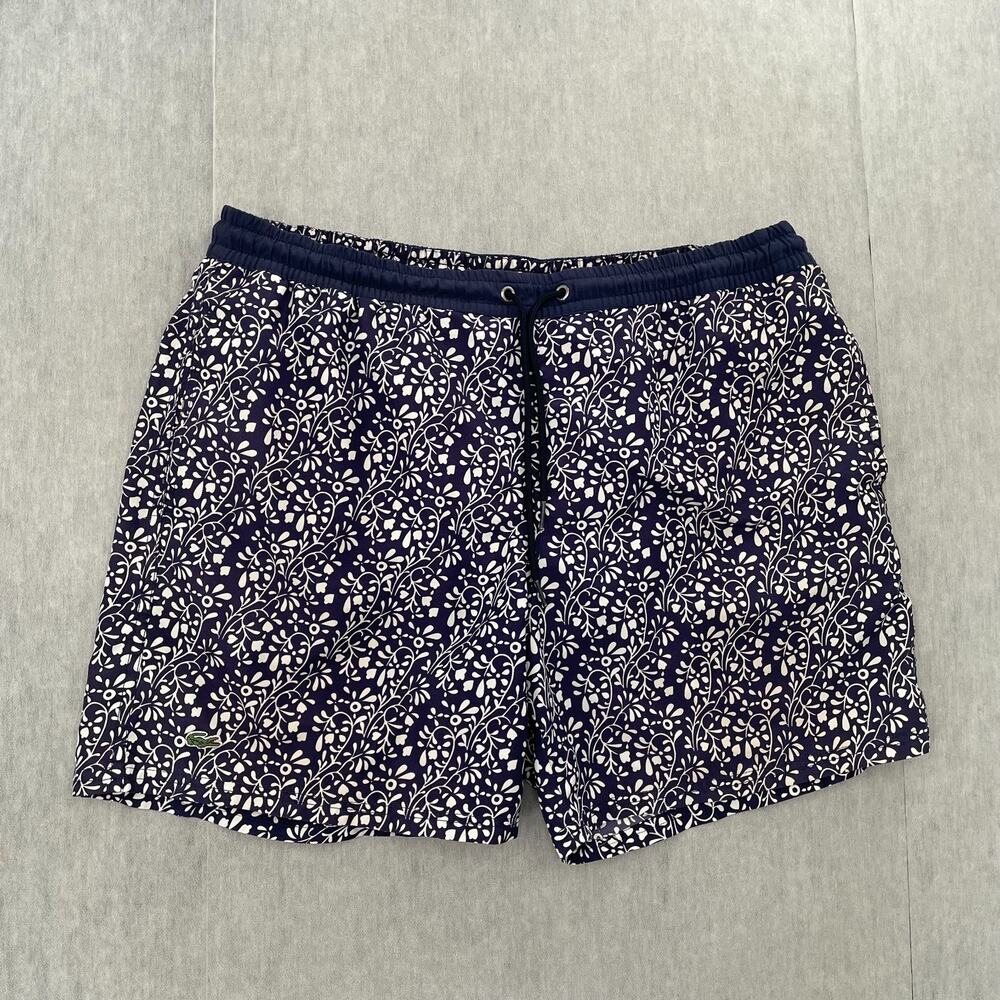 Lacoste Shorts Adult 2XL Blue Floral Swim Trunks Board Lined Pockets Logo Mens 7